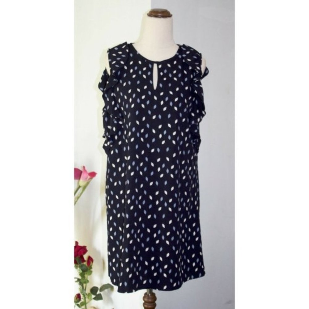 Atmos  &  Here Shift Dress Size 10 Small Navy Blue Sleeveless Abstract